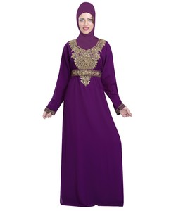 Georgette violette brodée zari travail islamique-caftans - Product Image 2