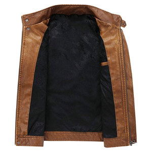 Chaquetas de cuero de invierno impresas personalizadas de fábrica directa último diseño con cuello alto y chaqueta de tela de lona de piel de vaca para hombres - Product Image 3