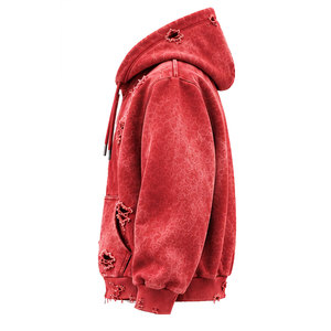 Conjunto de Sudadera con Capucha y Pantalones Cortos Transpirables para Hombre, Estilo Urbano, con Logotipo Personalizado, Diseño Desgastado, 100% Algodón Felpa - Product Image 4
