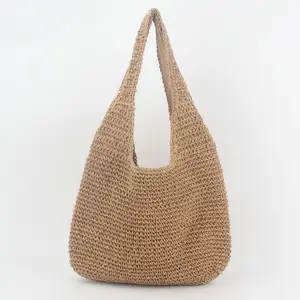 Beach Knit Braid Laminated Large Capacity Tote Bag Women Lady Shoulder Handbag Straw With Handle Nylon Lining