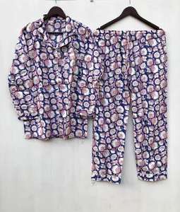 Indian Handmade 100% Cotton Night Suit Elegant Floral Print Luxury Sleepwear for Summer Vacation Autumn Spring Winter Morning - Product Image 4