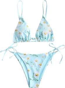 Color sólido y dibujos animados impreso triángulo sujetador 2 piezas Bikini traje de baño conjunto traje de baño con diamantes de imitación borla encaje decoraciones - Product Image 6