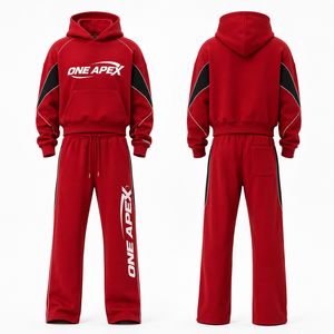 Ensemble de survêtement rouge à capuche pour homme ONE APEX, coupe ample, manches longues, style streetwear, avec cordon de serrage et poches latérales, qualité supérieure - Product Image 4