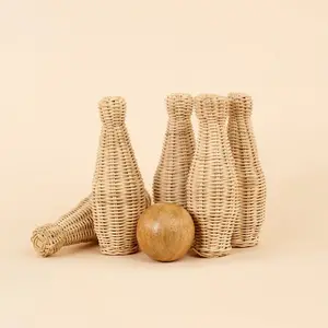New 2024 toys for kids children natural handcrafted rattan bowling set wooden toys kids wholesales from Vietnam