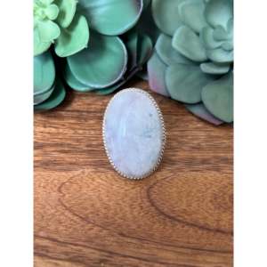 Oval Cut Moonstone & Sterling Silver Statement <b>Ring</b> Rhodium Plated Size 10 - Product Image 1
