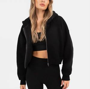 Femmes personnalisé coton doux surdimensionné à manches longues à capuche décontracté sweat à capuche poche latérale nouvelle épaule tombante conception fermeture éclair complète hiver - Product Image 3