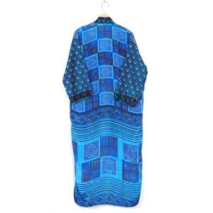 Indian Maxi Gown Vintage <b>Silk</b> Saree <b>Kimono</b> Dress Floral Bathrobe Elegant Soft Sleepwear Knee Length Handmade for Spring/Summer - Product Image 3