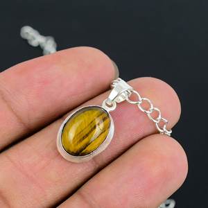 Collier pendentif tendance et élégant en œil de tigre naturel, en argent sterling 925, ovale 8x10mm, fait main, bijou délicat et minimaliste, cadeau - Product Image 3
