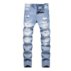 Bangladesh Ropa excedentes proveedor Fabricante Mens Denim Jeans Slim Fit Desgastado Lavado Rips Casual Algodón Hombres Jeans - Product Image 1