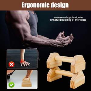 1 par de barras de realce de madera, marco de soporte con mango, soportes de flexiones, Base antideslizante, equipo de entrenamiento en casa - Product Image 4