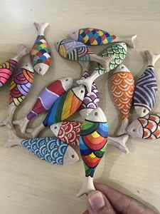 รูปปั้นปลาทำจากไม้วัสดุธรรมชาติของตกแต่งทำด้วยมือสำหรับห้องนั่งเล่นและรีสอร์ทวิลล่า - Product Image 3