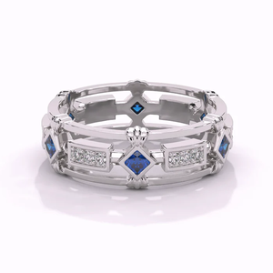 Anillo de Eternidad Moderno de Plata de Ley con Diamantes y Zafiro Azul Cuadrado, Diseño Elegante y Atemporal - Product Image 5