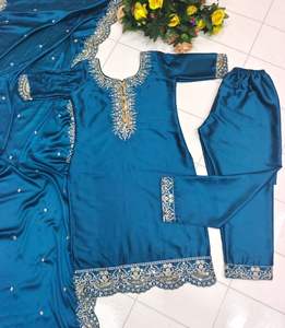 Presentamos la Nueva Colección de Conjuntos de Top con Pantalón y Dupatta, Tela de Satén de Seda con Bordado, Vestido para Fiesta - Product Image 4