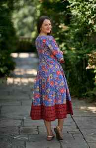 Hand Block Printed Radha Dress Bohemian Calf Length Ikat Floral Casual Occasional Pure Cotton Handmade Ethical Fashion Panelled - Product Image 2