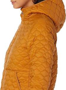 Plain Yellow Double Breasted Zip up <b>Quilted</b> Jacket <b>Hoodie</b> Girls <b>Quilted</b> Jackets Windproof Thick Cotton Filled Customized Logo - Product Image 3
