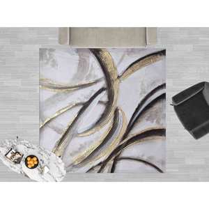 Tapis abstrait or et argent : Tapis imprimé moderne, tapis à poils doux - Product Image 1