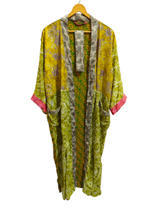 Peignoir en soie Robe d'été Bikini Cover Up Night Wear Robe longue, Kimono sari en soie recyclé vintage indien fait à la main, - Product Image 4