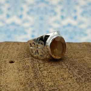 แหวนเงินแท้925ประดับด้วยพลอยซิทรีนธรรมชาติดีไซน์การทำงานจิลลีแกะสลักด้วยมือของขวัญสไตล์โบฮีเมียนสำหรับมือของเธอ - Product Image 4