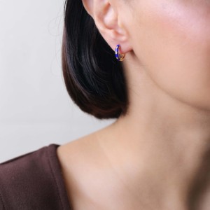 Pendientes de Aro con Diseño Esmaltado en Color Azul Neón, THEIA ZIRCON, Joyería Turca Hecha a Mano en Plata de Ley 925, Elegante y Moderna - Product Image 4