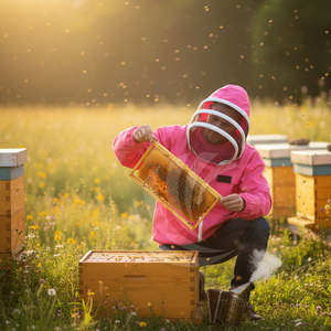 Shocking Pink Beekeeping Safety Jackets with Free Gloves Solid Pattern Cotton Polyester Breathable and Ventilated - Product Image 5