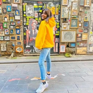 Sweat à capuche oversize pour femme 100% coton-polyester polaire 280 GSM lavage à l'acide et techniques imprimées pour l'hiver - Product Image 1