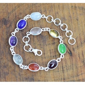 925 Sterling Silver Fine Chain & Link <b>Bracelet</b> with <b>Rainbow</b> Moonstone Rose Quartz Multi Gemstones - Product Image 1