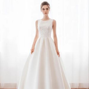 OEM de lujo Vintage vestido de baile vestido de novia ligero elegante satén rebordear encaje verano sin mangas diseño de talla grande vacaciones sólido - Product Image 2