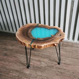 CHAMBRE ARTISANALE TABLE RONDE EN RÉSINE ÉPOXY POUR SALLE À MANGER Meubles Table de rivière en bois et résine pour bureau à domicile - Product Image 4