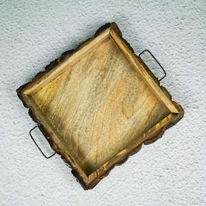 Bandeja para servir desayuno de madera de acacia hecha a mano para servicio de hotel con mango de cuerda. - Product Image 4