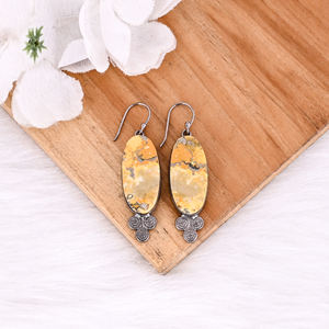 Pendientes de Piedra Preciosa de Jaspe Abejorro Natural, Latón con Rodio Negro, Artesanía Moderna y Ecológica, Regalo de Boda, Accesorio para Fiesta - Product Image 2