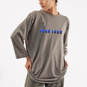 Camiseta extragrande de algodón 100% de alta calidad para mujer, camiseta informal de manga larga con logotipo impreso personalizado, camiseta de verano - Product Image 4