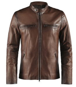 Chaqueta de cuero genuino de alta calidad para hombre, moda informal de invierno, cierre de cremallera, chaqueta de motocicleta teñida lisa, producto terminado - Product Image 3