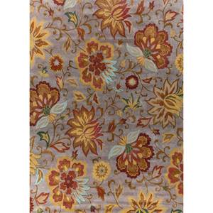 Tapis Hacienda en laine et viscose tufté à la main, motif floral et rayé, gris et noir, pelucheux, pour salon, couloir, forme rectangulaire, Tra-14483 - Product Image 1