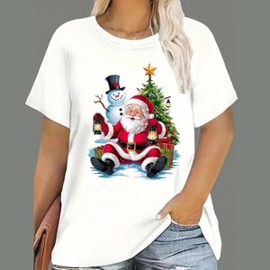メリークリスマススノーマンTシャツカスタムメイドカジュアルルーズフィットOネッククイックドライ & 通気性