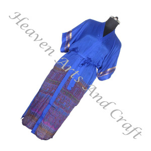 KL012 Belle Vintage Soie Sari Vintage Kimono Long Vintage Soie Sari Soie À La Main Femmes Robes Avec Poches Et Ceinture Oem - Product Image 6