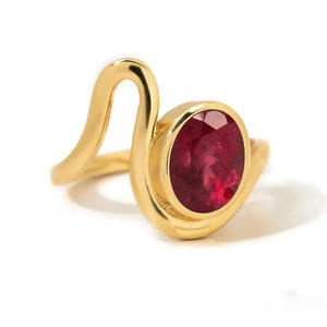 Conjunto de bisel de Plata de Ley 925 sólida para mujer, banda de piedra de rubí llena de vidrio, diseño personalizado, compromiso de boda lleno de oro - Product Image 2