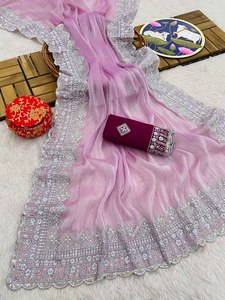 Saree de seda de diseñador para mujer con bordado de lentejuelas Zari Hermoso estilo pakistaní Ropa de boda y fiesta - Product Image 5