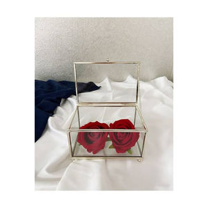 Modern <b>Clear</b> Glass & Metal Rectangular <b>Jewelry</b> <b>Box</b> With Hinged Lid Display Organizer For Rings Earrings Bracelets Home Decor - Product Image 4