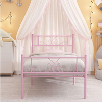 Lit double rose charmant - Cadre métallique durable au design moderne pour chambre de filles, appartement et villa