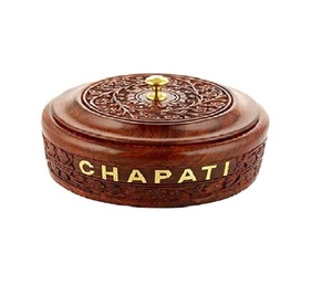 Casserole en bois naturel grande forme ronde avec poignée solide et couvercle Bol de stockage des aliments chauds au fini brun durable pour les maisons - Product Image 1