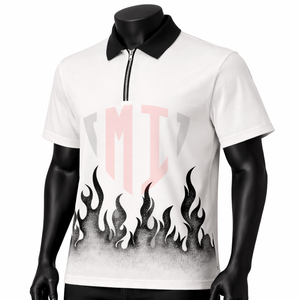 Polo con Cierre para Hombre, Estilo Urbano, con Estampado de Llamas en el Borde, Cuello Bicolor, Transpirable, de Secado Rápido, con Gráficos Sublimados - Product Image 3