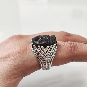 Bague en argent sterling 925 pour homme, avec pierre précieuse naturelle brute de tourmaline noire, pierre de naissance d'octobre, bijoux arabes raffinés, vente en gros - Product Image 3