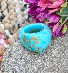 Anillo de piedras preciosas de turquesa de Arizona Natural tallado a mano y facetado regalo especial de diseño único para ella o él joyería de piedras preciosas - Product Image 6