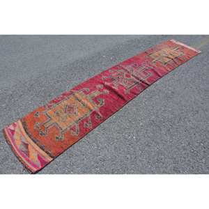 Alfombra de lana turca Vintage, diseño de retazos rojos y naranjas, área grande rectangular (21x113 pies), decoración de estilo tradicional, respaldo de látex - Product Image 3