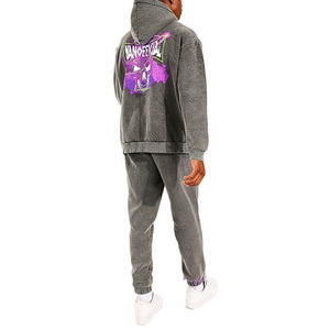 Streetwear Mens Patch Embroidery Flared Sweatsuits Manufacturer Zipper Cotton Acid Wash Custom Unisex Tracksuit - Product Image 2