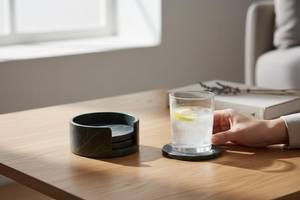 Sous-verres en marbre noir et or faits à la main, ensemble de 4 sous-verres de luxe pour boissons - Product Image 5