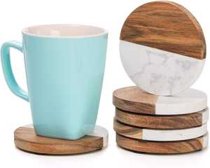 Handmade Wholesale decorative Natural <b>wooden</b> marble <b>coaster</b> <b>wooden</b> <b>coasters</b> white black <b>wooden</b> marble <b>coaster</b> - Product Image 2