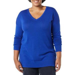 Ropa de mujer Suéteres de punto bordados Moda de mujer con diseño único Cuello en V Algodón Color azul Invierno Casual - Product Image 1