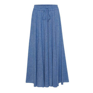 กระโปรงผ้าลินินทรงบานพร้อมเอวยางยืดและเชือกผูก - Product Image 1