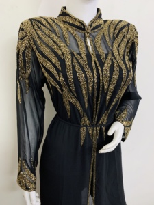 Moda islámica Maxi Vestido Mujer ropa Abaya largo con cuentas lentejuelas mangas Abaya indio bordado a mano vestido de noche de lujo - Product Image 5